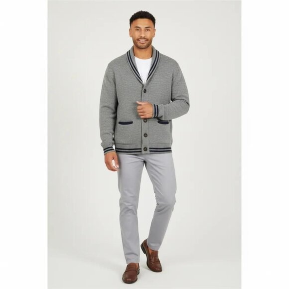 Brave Soul Men's Gray Knit Shawl Collar Button Front Cardigan Sweater Size Large - Picture 1 of 11